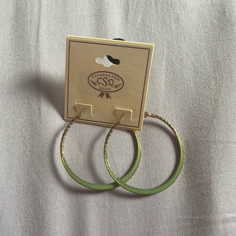 gold with green lining hoop earrings